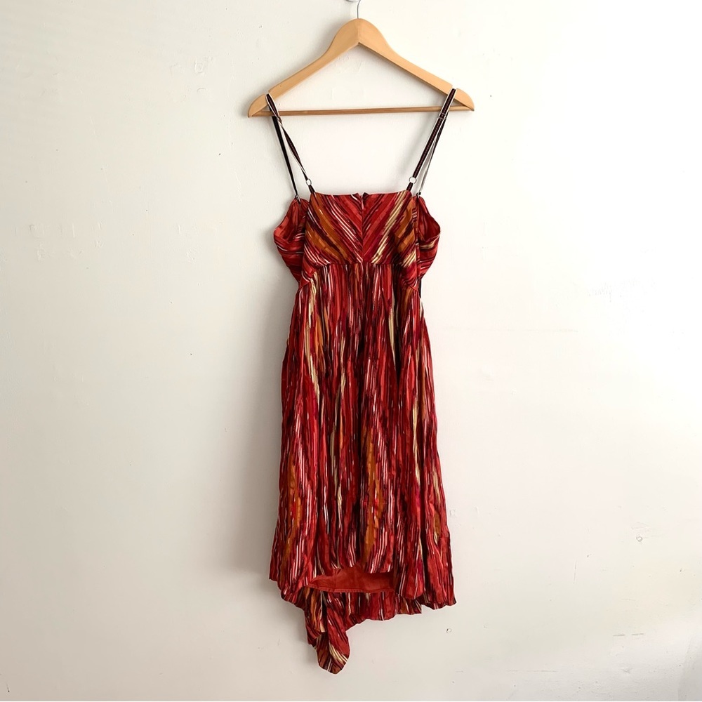 BCBGMaxAzria Red Gold Silk Runway Asymmetric Midi V Neck Dress - Picture 4 of 7